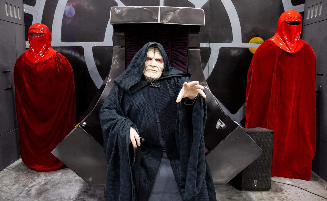 Alex Mercer, 35, cosplays as Sheev Palpatine from Star Wars during Florida Supercon 2024 at the Miami Beach Convention Center on Saturday, July 13, 2024, in Miami Beach, Fla.