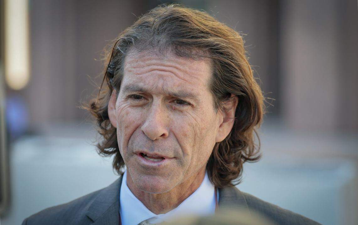 Miami defense Attorney Howard Srebnick speaks to the news media after Oren Alexander’s detention hearing at the James Lawrence King Federal Justice Building in Miami, Florida, on Wednesday, Jan. 8, 2025. 