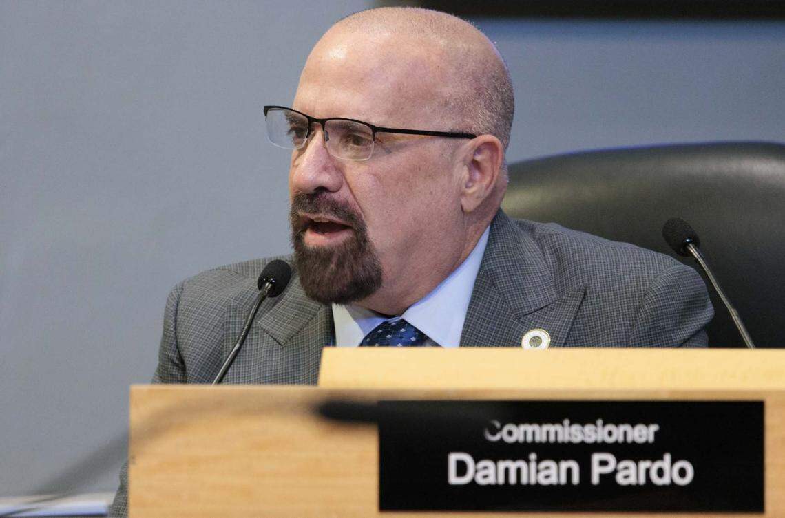 Commissioner Damian Pardo speaks during the public comment section during a city commission meeting on Thursday, April 23, 2026, at Miami City Hall in Miami, Fla. 