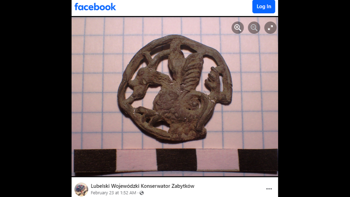 An ancient badge found in Poland was likely worn by a Middle Ages traveler for protection, according to experts from the Lublin Provincial Conservator of Monuments.