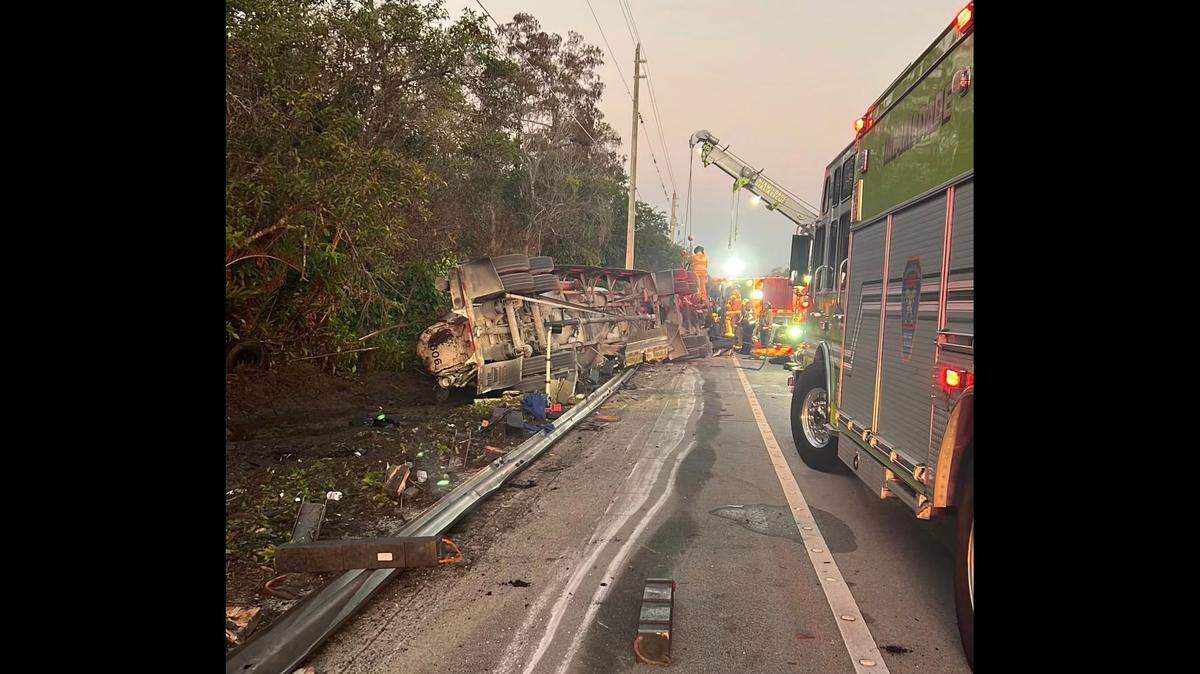 Miami-Dade Fire Rescue at a tractor-trailer crash on Tamiami Trail at the western edge of the county Monday morning.