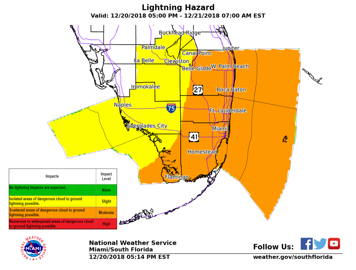 Lightning hazard map from the National Weather Service on Dec. 20, 2018.