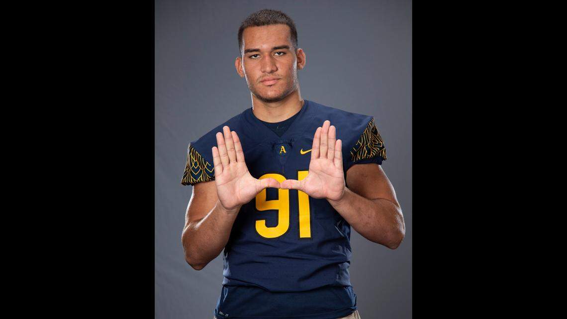 Jason Munoz of St. Thomas Aquinas poses during High School Football Media Day at Hard Rock Stadium on Saturday, August 4, 2018.