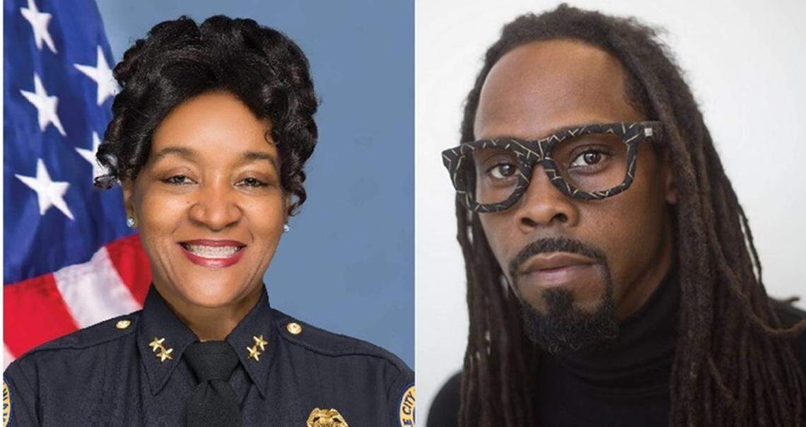 The curatorial idea emerged as a profound initiative by Chief Anita Najiy, the inaugural female Assistant Chief of the City of Miami Police Department, left. At right is Terrance Cribbs-Lorrant, the director of the museum.