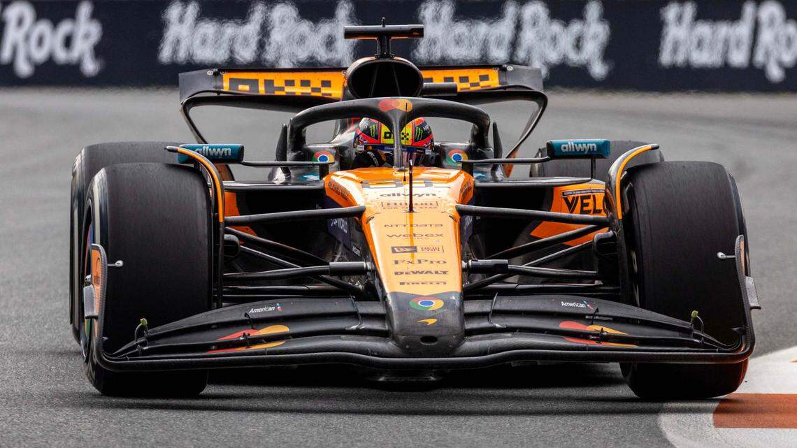 McLaren driver Oscar Piastri of Australia takes turn 12 during the Formula One Miami Grand Prix at the Miami International Autodrome on Sunday, May 4, 2025, in Miami Gardens, Fla.