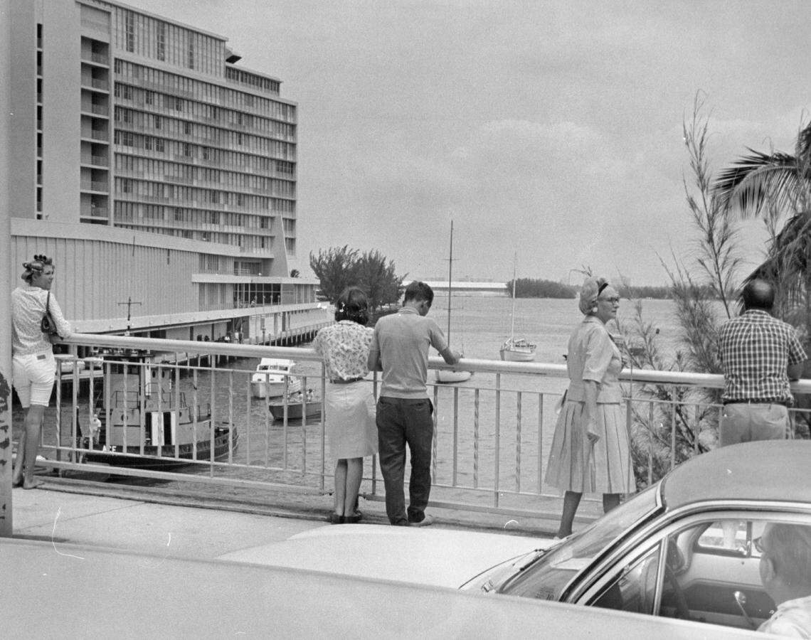 Pedestrians take in the view on the Brickell bridge in the 1960s.