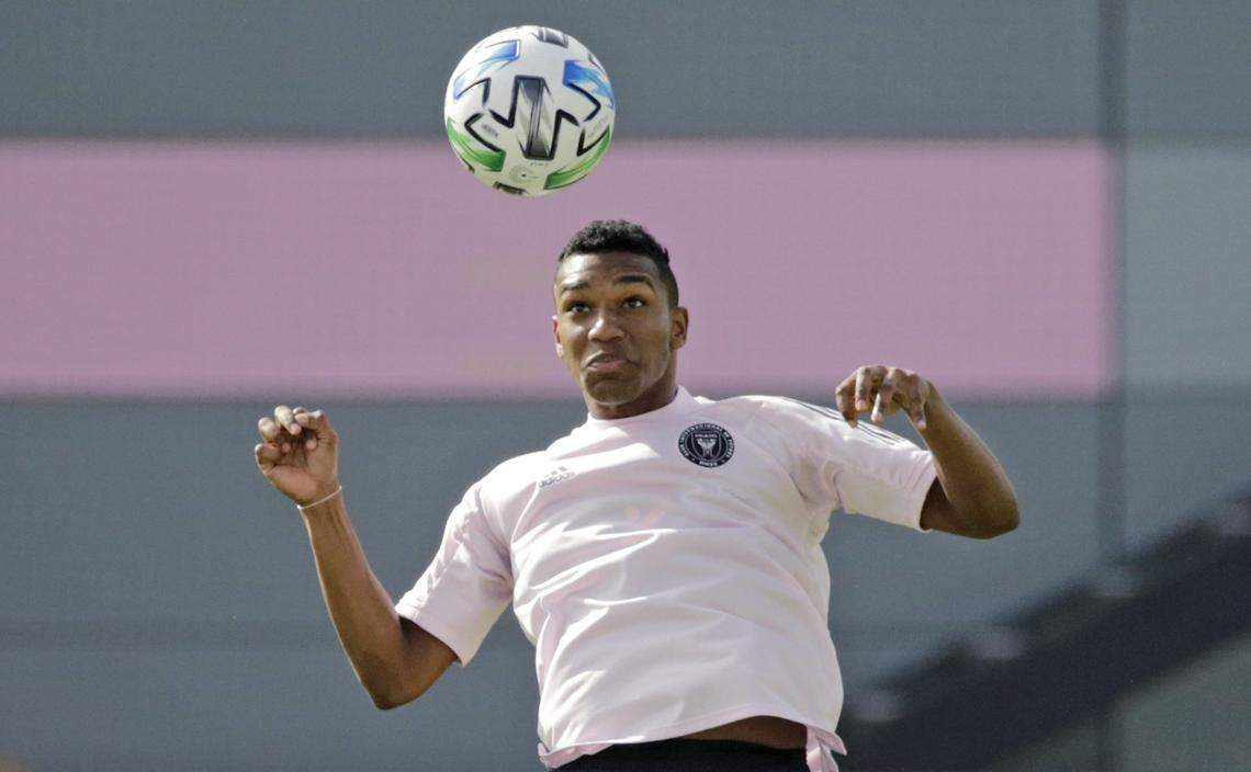 Inter Miami CF defender Christian Makoun runs drills during MLS soccer training camp at Lockhart Stadium on Tuesday, February 11, 2020 in Fort Lauderdale.