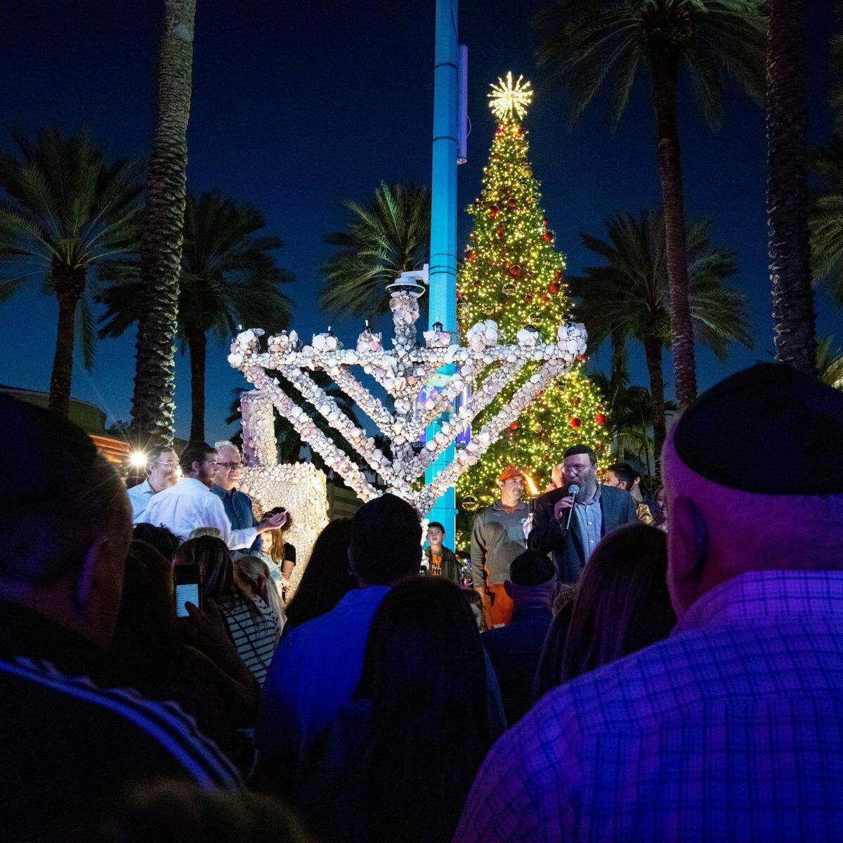 Menorah-lighting on Lincoln Road in Miami Beach in 2021.