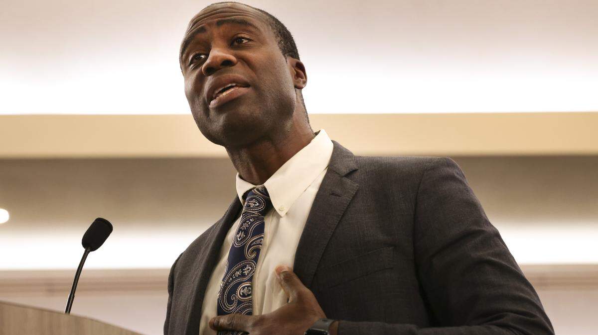 State Surgeon General of Florida, Joseph A. Ladapo, speaks during the Miami-Dade County Commission meeting on Tuesday, April 1, 2025, at the Stephen P. Clark Government Center in downtown Miami, Fla. 