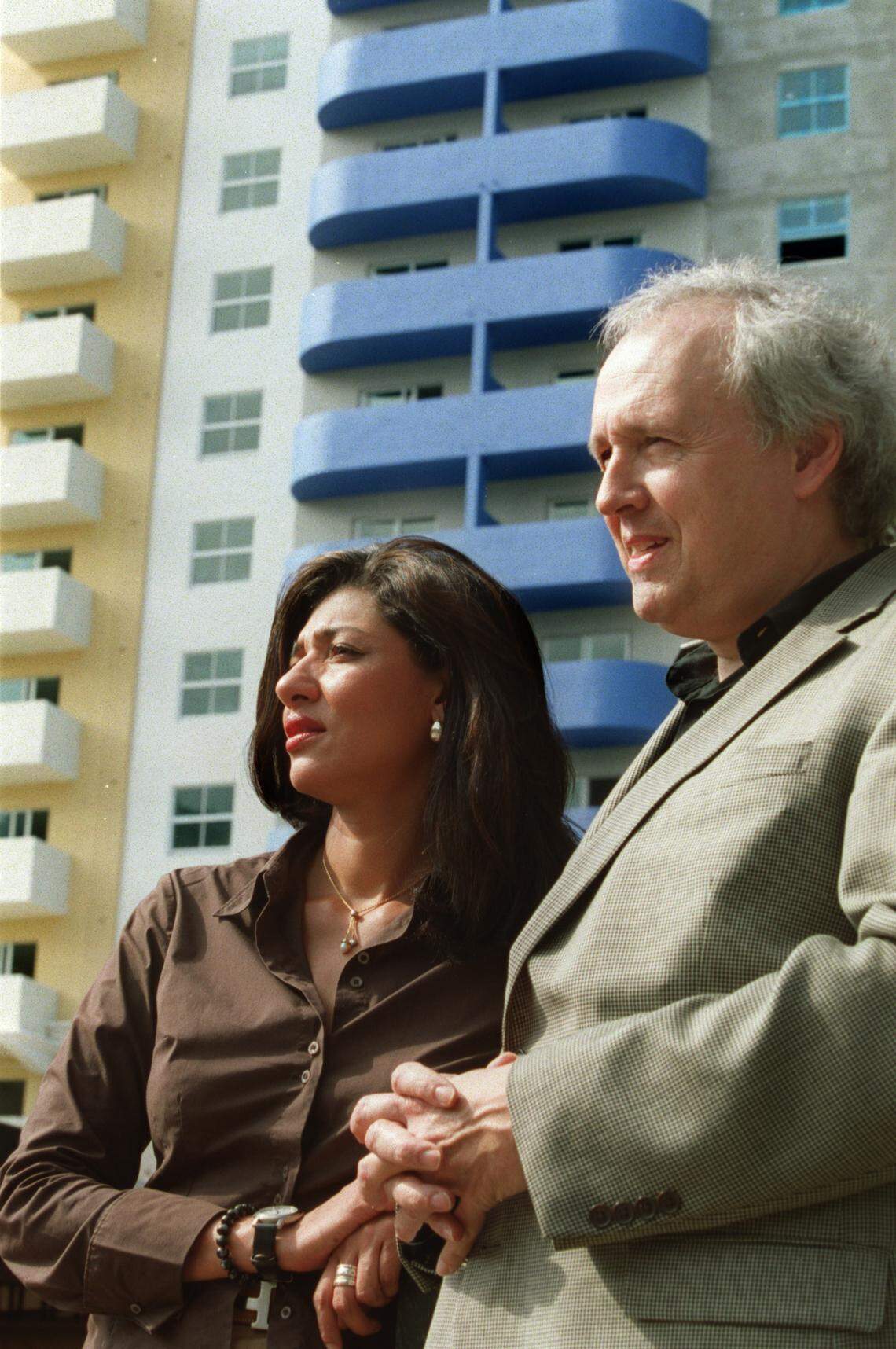 In 2002, Jami Reyes and Seth Gordon of GDB + Partners Public Relations. At the time they turned their focus from tourism, to real estate. Behind them is the Summit Brickell building, a new apartment building designed for young professionals.