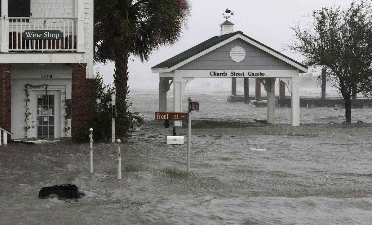 Hurricane Florence floods Front Street in downtown Swansboro N.C. on Friday. (AP Photo/Tom Copeland)