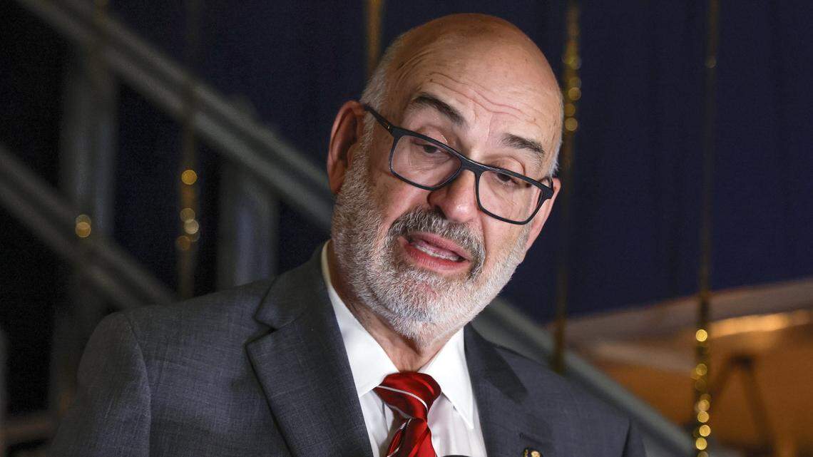 City of Miami mayoral candidate Emilio Gonzalez concedes the election to Eileen Higgins for City of Miami Mayor, while speaking to supporters during election night watch party for the runoff race at Meraki Greek Bistro in Miami, Florida on Tuesday, December 9, 2025. 