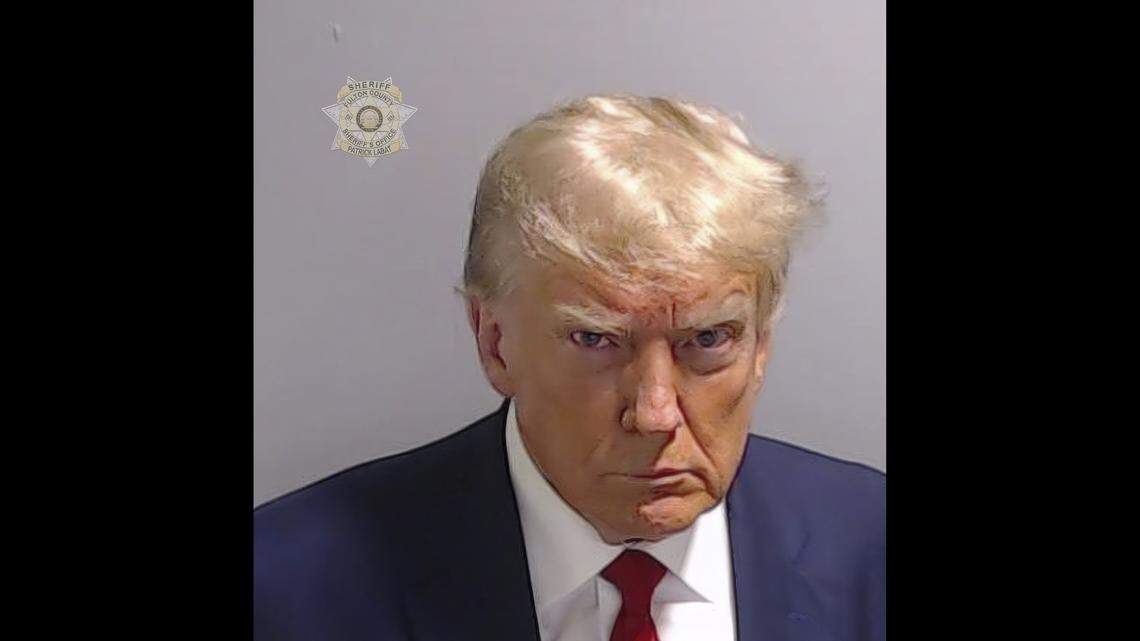 This booking photo provided by the Fulton County Sheriff’s Office shows former President Donald Trump on Aug. 24, 2023, after he surrendered and was booked at the Fulton County Jail in Atlanta.
