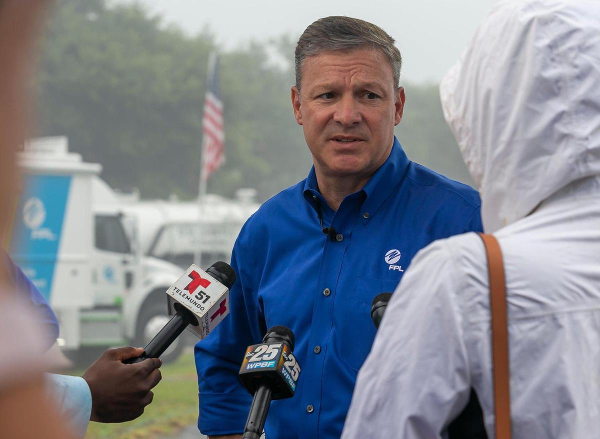 President and CEO of Florida Power & Light Eric Silagy speaks to the media after FPL imploded its last Florida-based coal-fired power plant in Indiantown in Martin County on Wednesday, June 16, 2021.