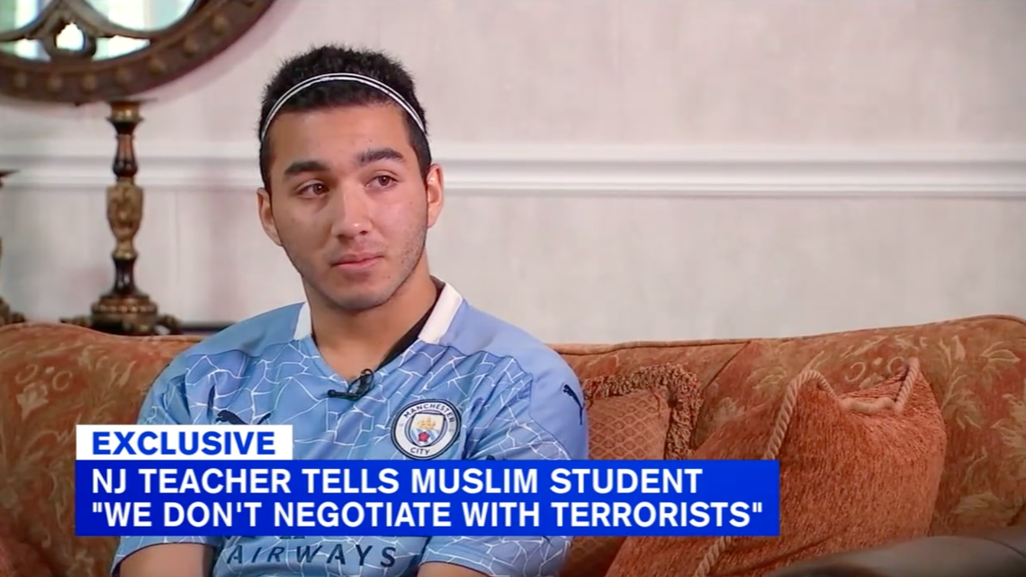 An investigation is underway after a teacher at Ridgewood Memorial High School in New Jersey allegedly told a student — seen in the photo — that “We don’t negotiate with terrorists.”