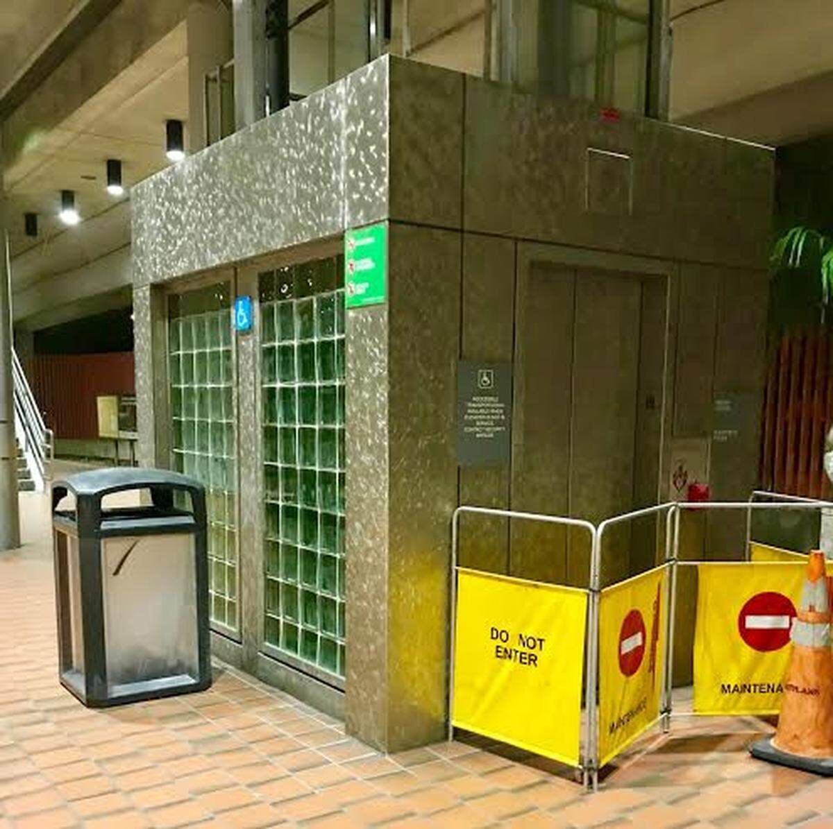 An out-of-order elevator at a Metrorail station makes the commute more difficult for some passengers.