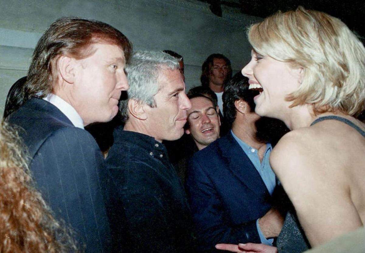 Undated photograph of Donald Trump, Jeffrey Epstein and model Ingrid Seynhaeve from the Epstein estate’s document production to the House Oversight Committee.