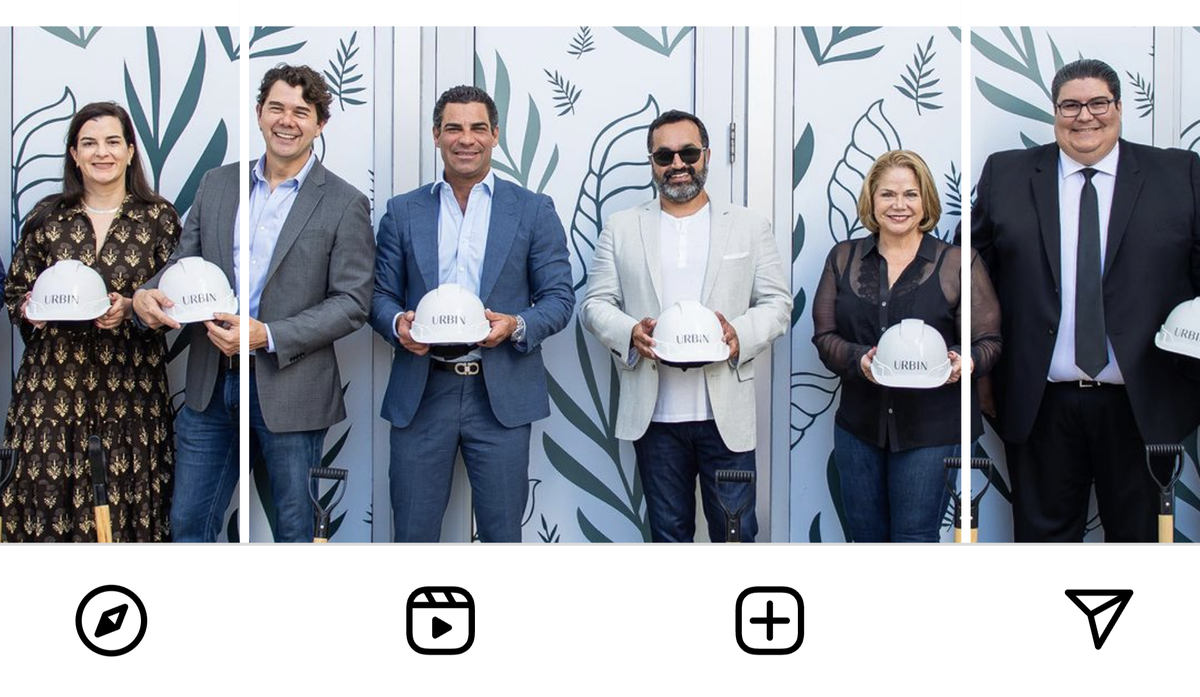 Publicación en Instagram de la marca URBIN Condos del urbanizador Rishi Kapoor que muestra al alcalde de Miami Francis Suárez en la colocación de la primera piedra de un proyecto en Coconut Grove. Los registros de la empresa muestran que Kapoor (al centro a la derecha) le había estado pagando a Suárez (al centro a la izquierda) $10,000 al mes como consultor.