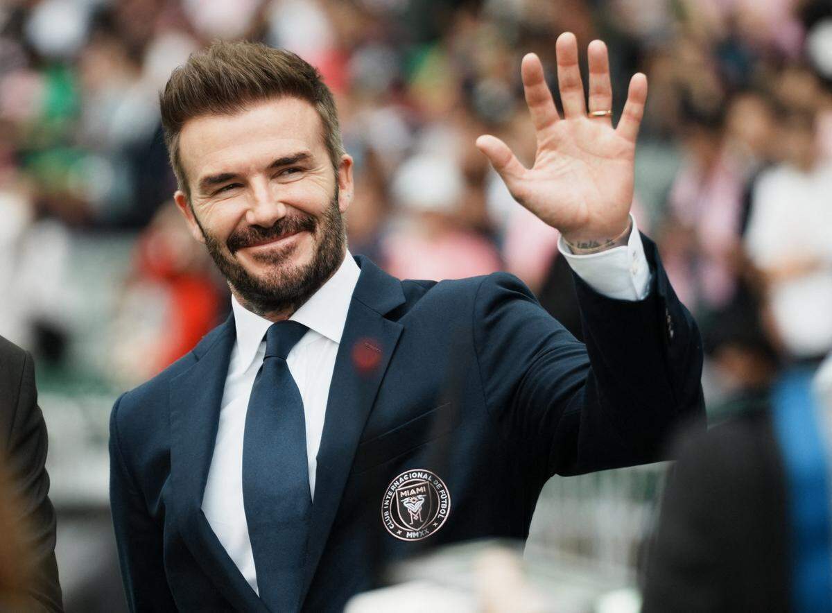 [US, Mexico & Canada customers only] Feb 4, 2024; Hong Kong, HONG KONG; Inter Miami co-owner David Beckham waves to the fans before a preseason friendly soccer match against Hong Kong XI at Hong Kong Stadium. Mandatory Credit: Lam Yik/Reuters via USA TODAY Sports