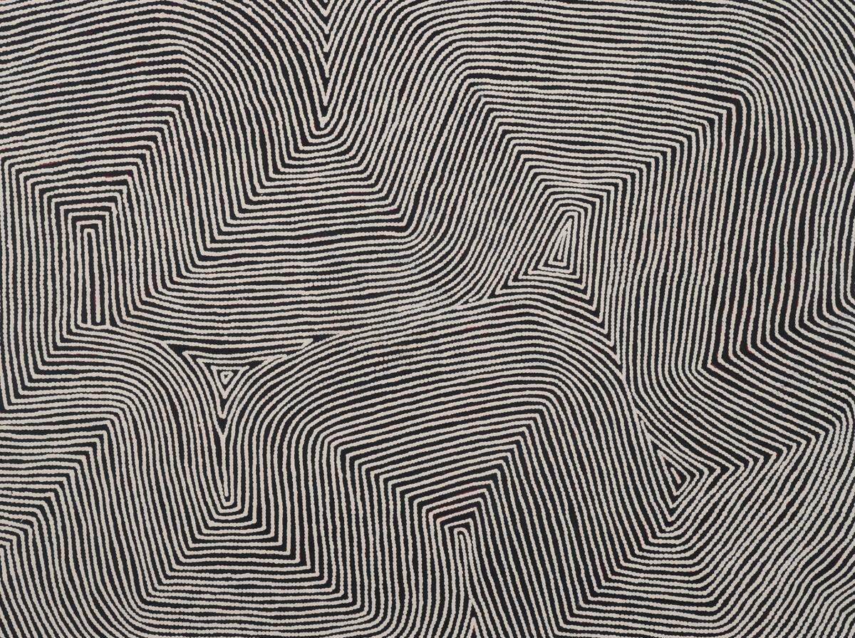 “Wilkinkarra” by Aboriginal Australian artist Warlimpirrnga Tjapaltjarri.