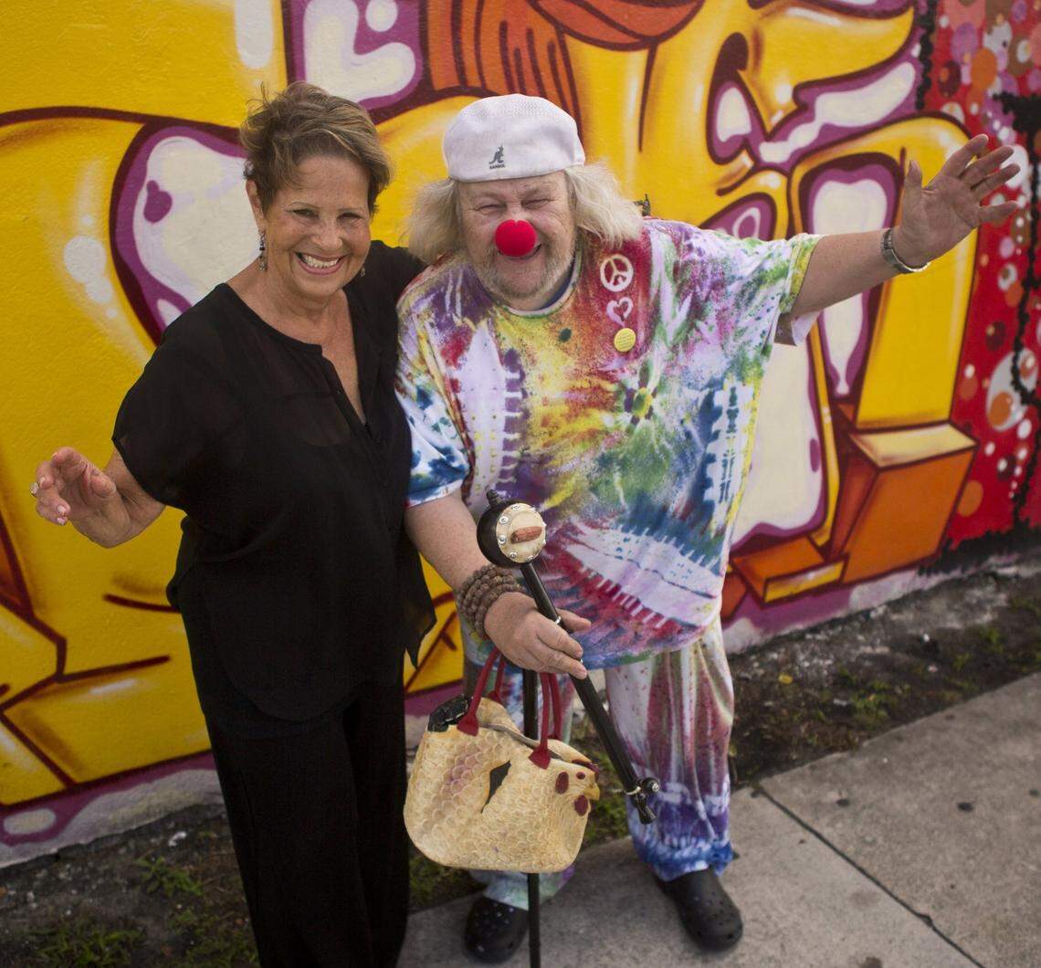From right, Wavy Gravy, entertainer and peace activist, stands with his friend, Susan Brustman, outside of Wynwood Kitchen and Bar on Feb. 21, 2013. The two had known each other for 44 years at the time of this photo.