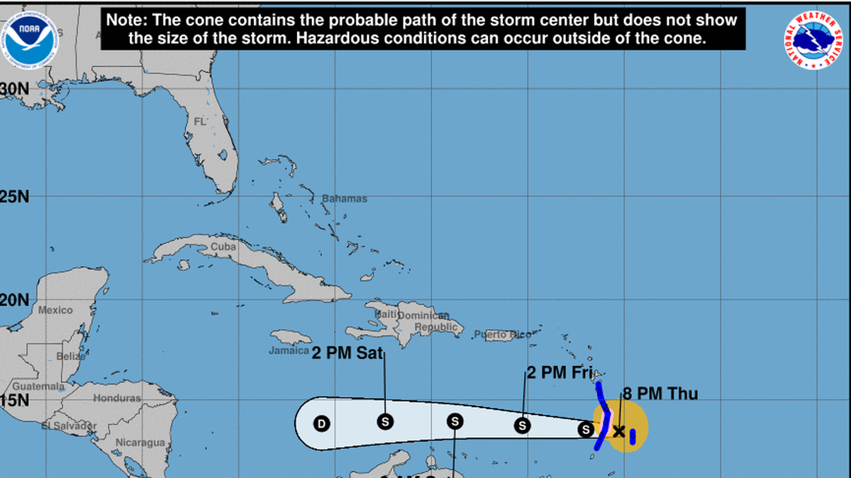Tropical Storm Bret remained near hurricane strength as it edged toward the Lesser Antilles on Thursday.