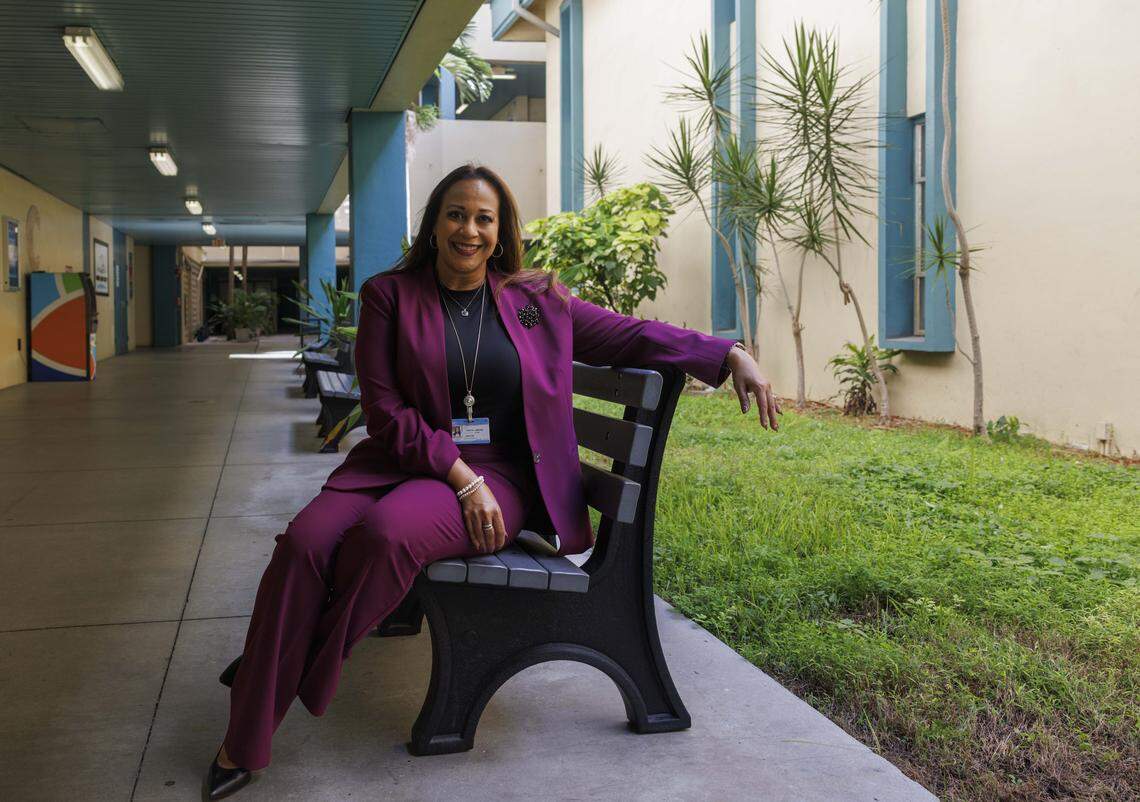 Chantal Osborne, director of Lindsey Hopkins Technical College, poses during the day on Tuesday, Oct. 21, 2025, in downtown Miami.