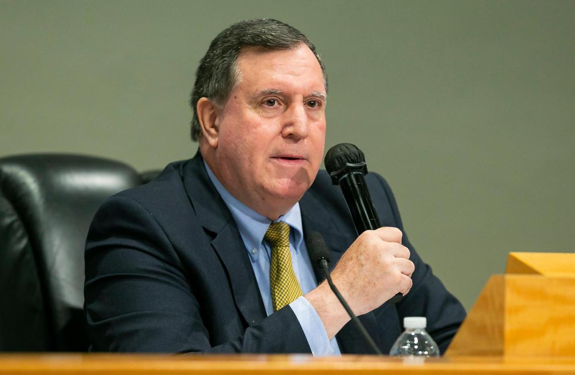 Commissioner Joe Carollo speaks during a special meeting at Miami City Hall in Coconut Grove, Florida on Thursday, April 28, 2022. The meeting was held to discuss the Miami Freedom Park proposal.