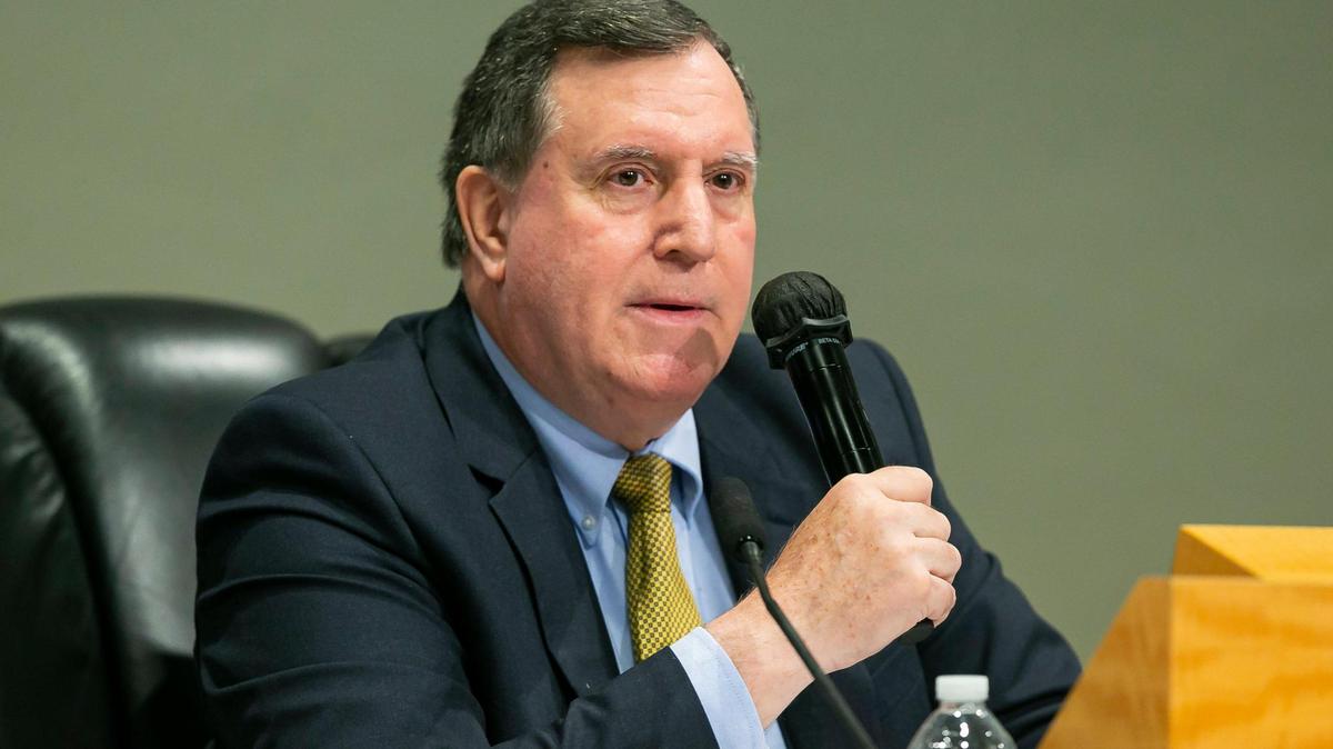 Commissioner Joe Carollo speaks during a special meeting at Miami City Hall in Coconut Grove, Florida on Thursday, April 28, 2022. The meeting was held to discuss the Miami Freedom Park proposal.