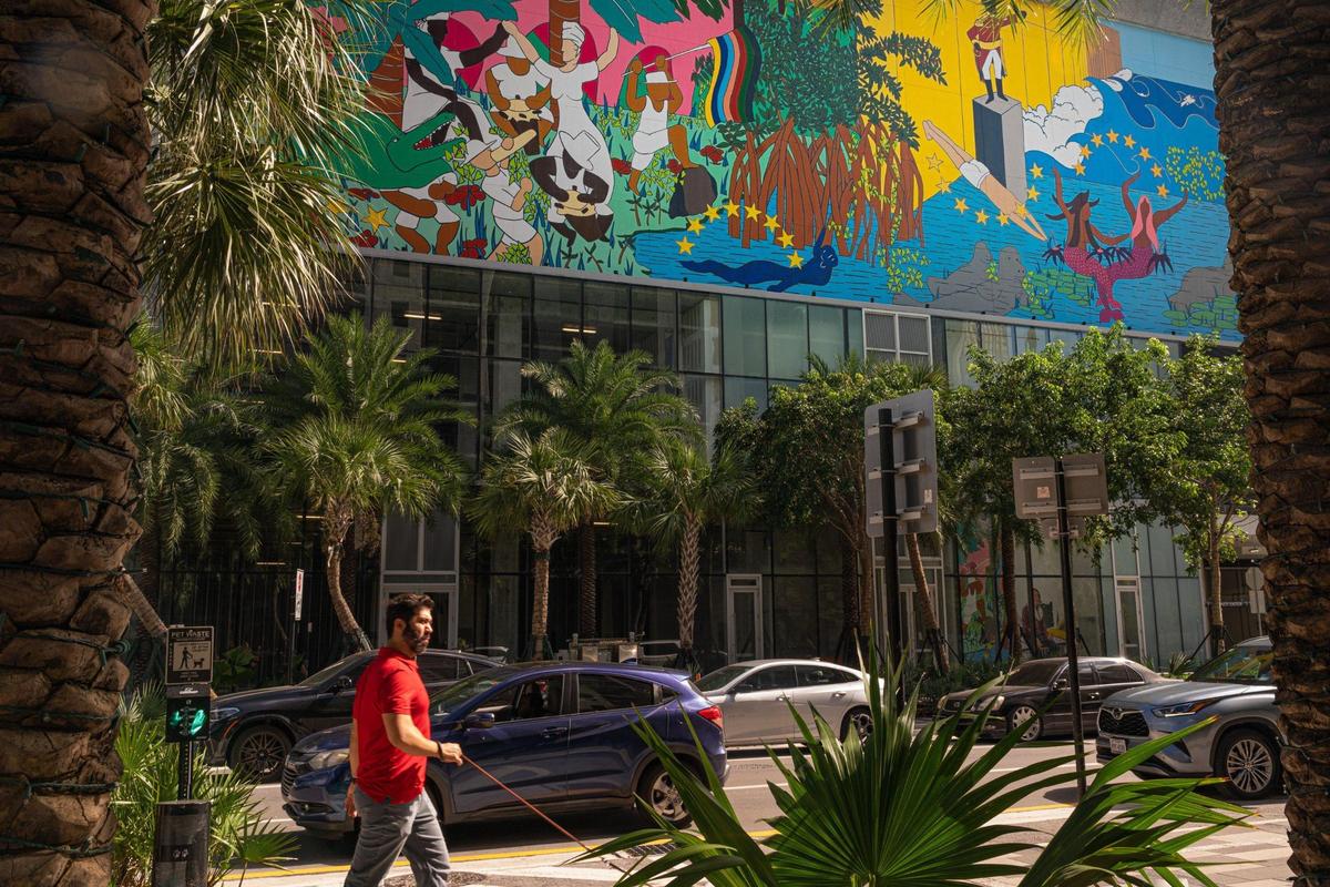 Mural titled “I of the Spiral” by artist Viktor El-Saieh is seen on NE 1st Avenue.