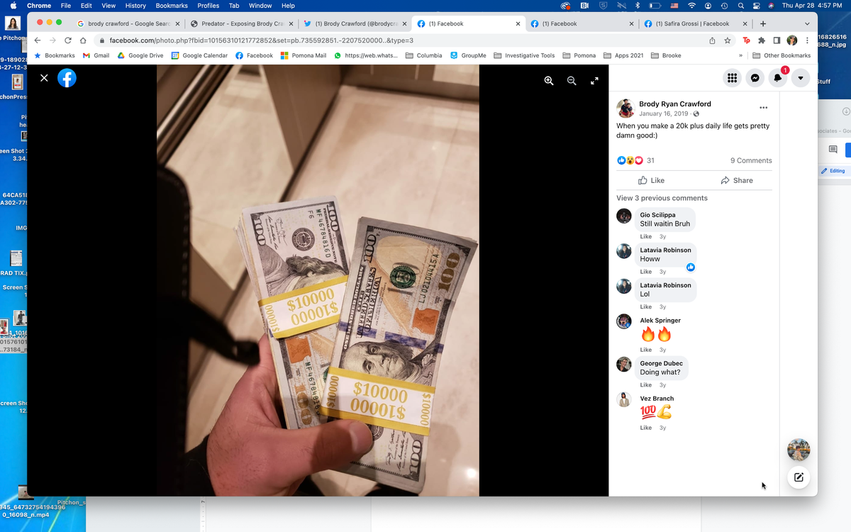 Brody Crawford liked showing off wads of money on social media.