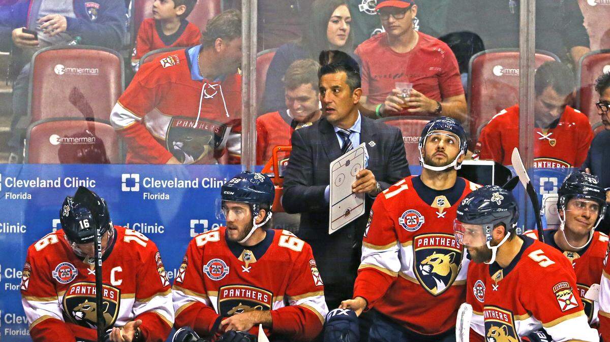 Florida Panthers head coach Bob Boughner looks on during the first period of an NHL regular season hockey game against the Columbus Blue Jackets at the BB&T Center on Thursday, October 11, 2018 in Sunrise.