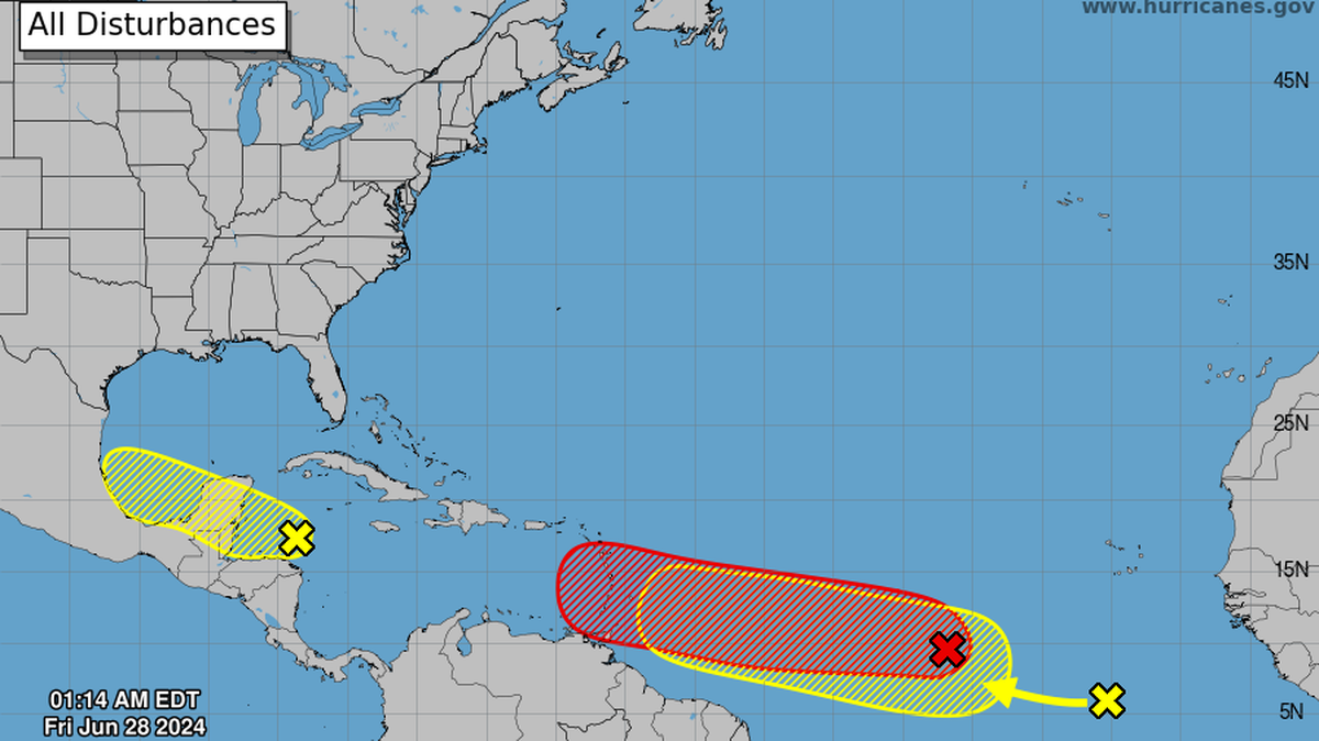 The tropical wave in the Atlantic has a growing chance of strengthening into Tropical Storm Beryl over the weekend.