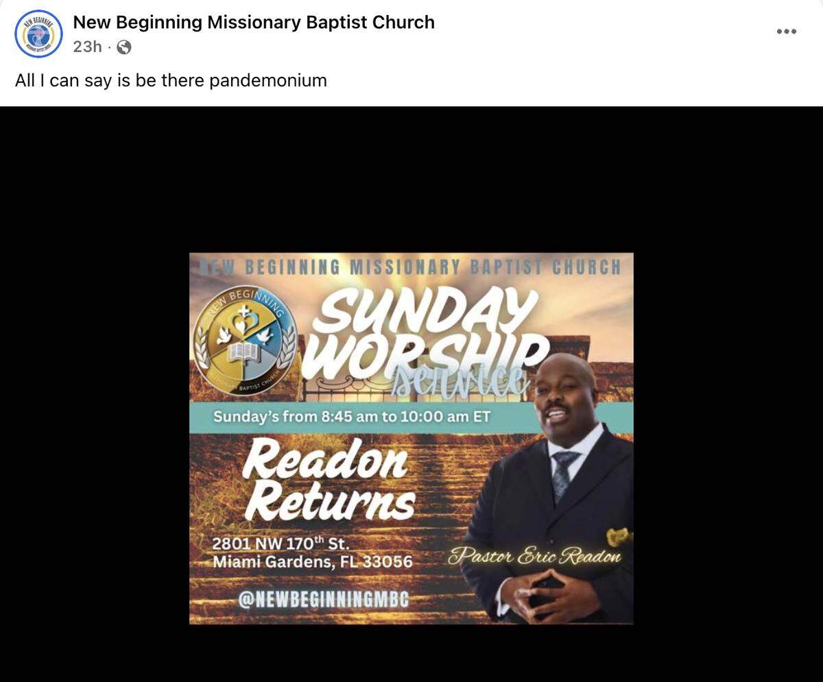 A screenshot of a public Facebook post made by New Beginning Missionary Baptist Church