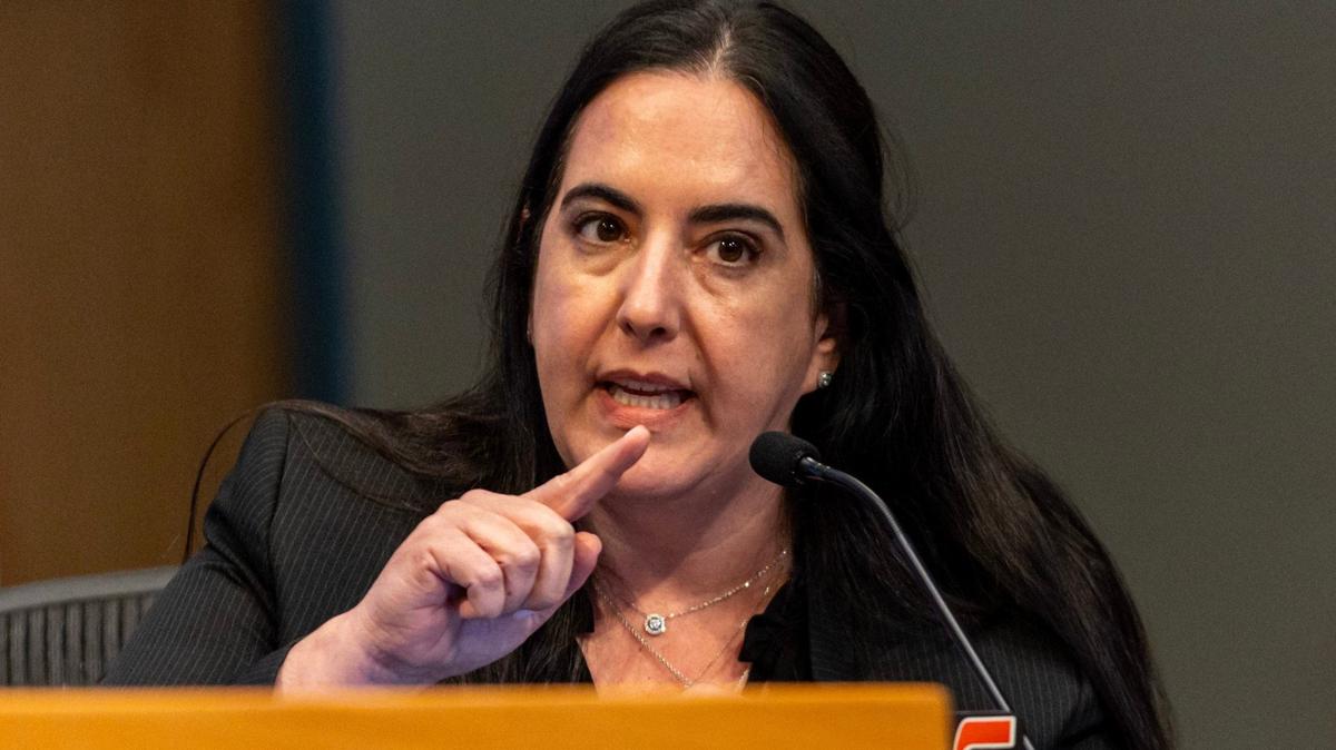 Miami City Attorney Victoria Méndez speaks during a commission meeting at Miami City Hall on Thursday, April 11, 2024.