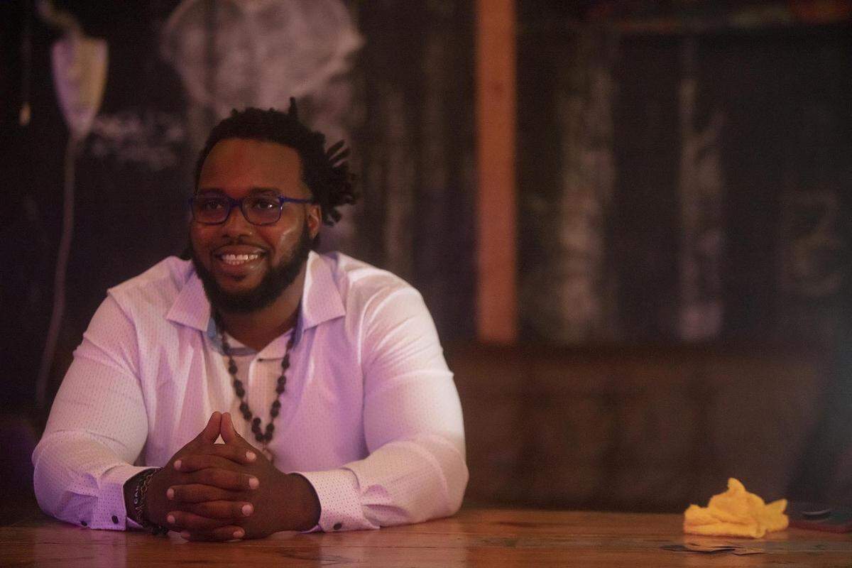 Francois Alexandre, a candidate for the District 5 commission seat in the city of Miami at Naomi’s Garden Restaurant & Lounge in Miami on Thusday May 28th., 2021.