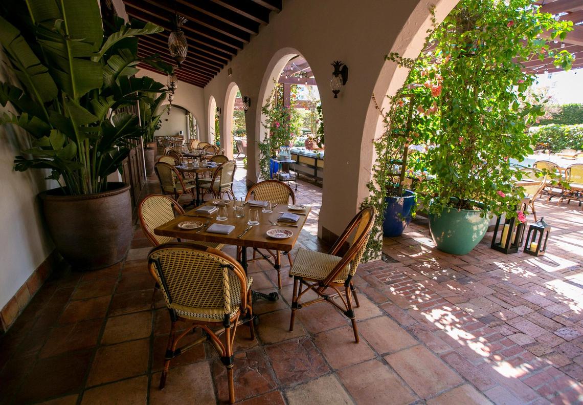 A view of the courtyard cafe at the Bath Club in Miami Beach. Developer Don Peebles has restored and reopened the historic private club after years of use as an event space.