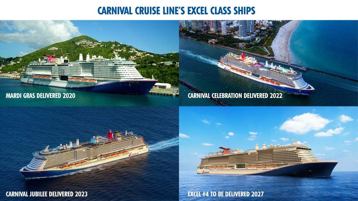 Carnival Cruise Line’s Excel Class Ships-in bottom right, new ship expected in 2027