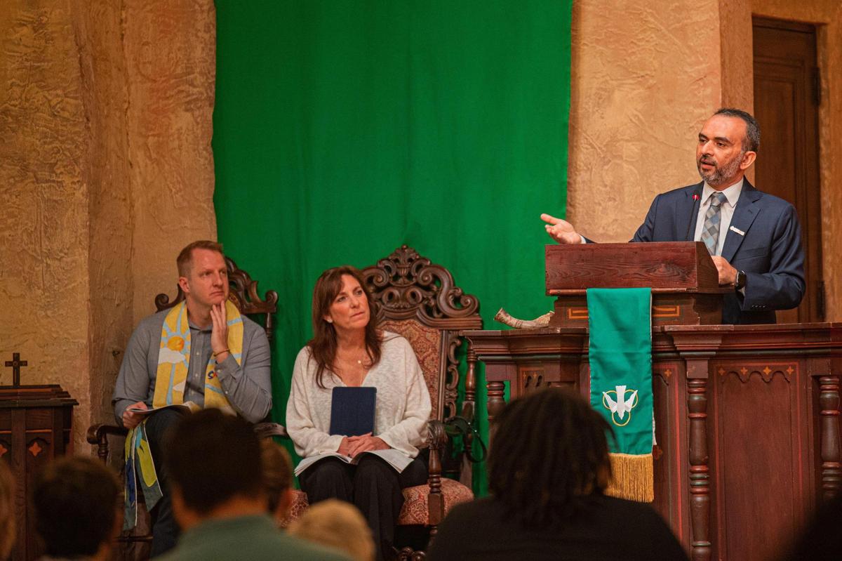 Yasir Billoo speaks during “An Interfaith Service of Remembrance, Hope, and Peace” on the 21st anniversary of 9/11 at Coral Gables Congregational United Church of Christ in Coral Gables, Fla. on Sept. 11, 2022.