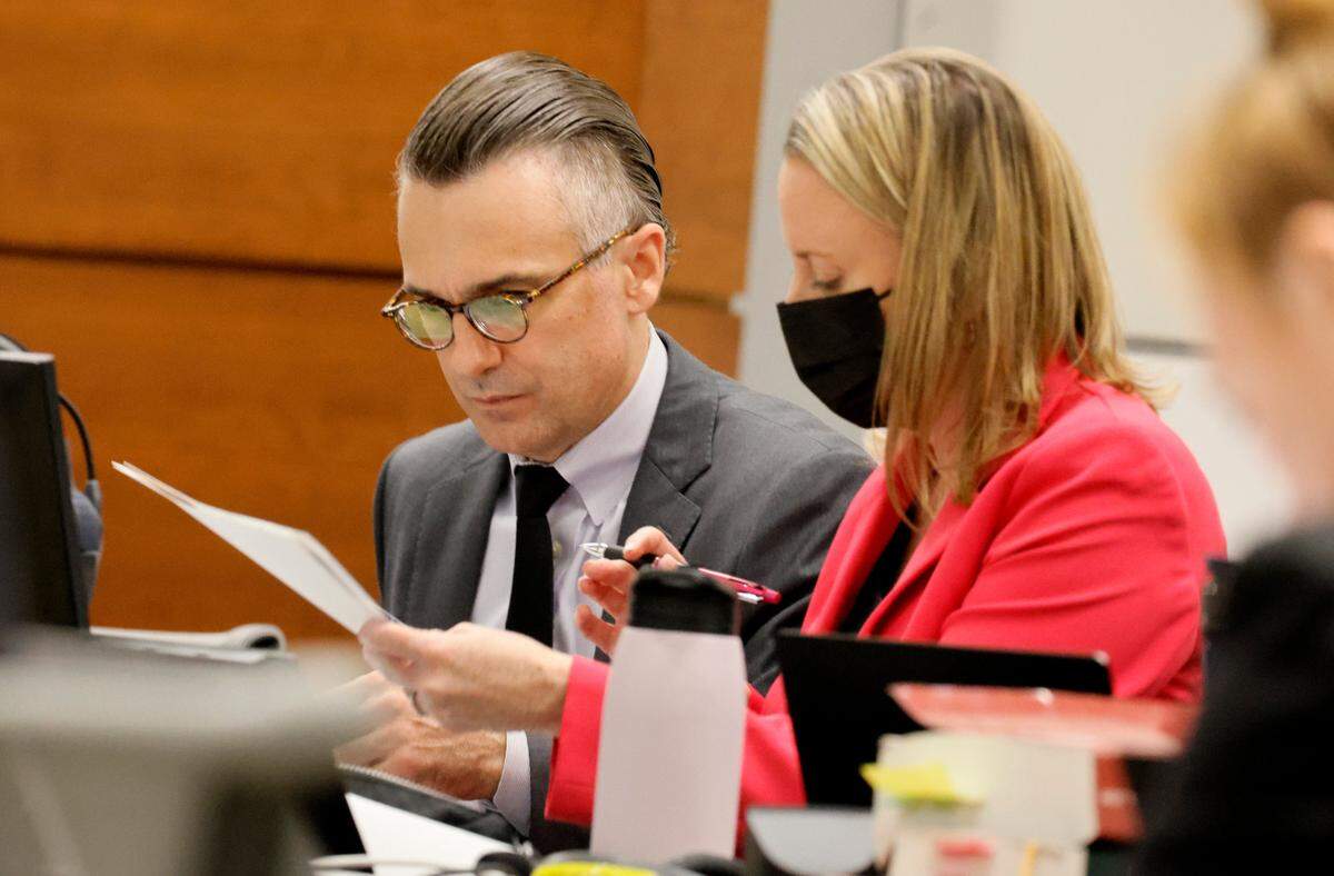 Capital defense attorney Casey Secor and Assistant Public Defender Melisa McNeill look over evidence during the penalty phase of shooter Nikolas Cruz at the Broward County Courthouse in Fort Lauderdale on Monday, July 25, 2022. 