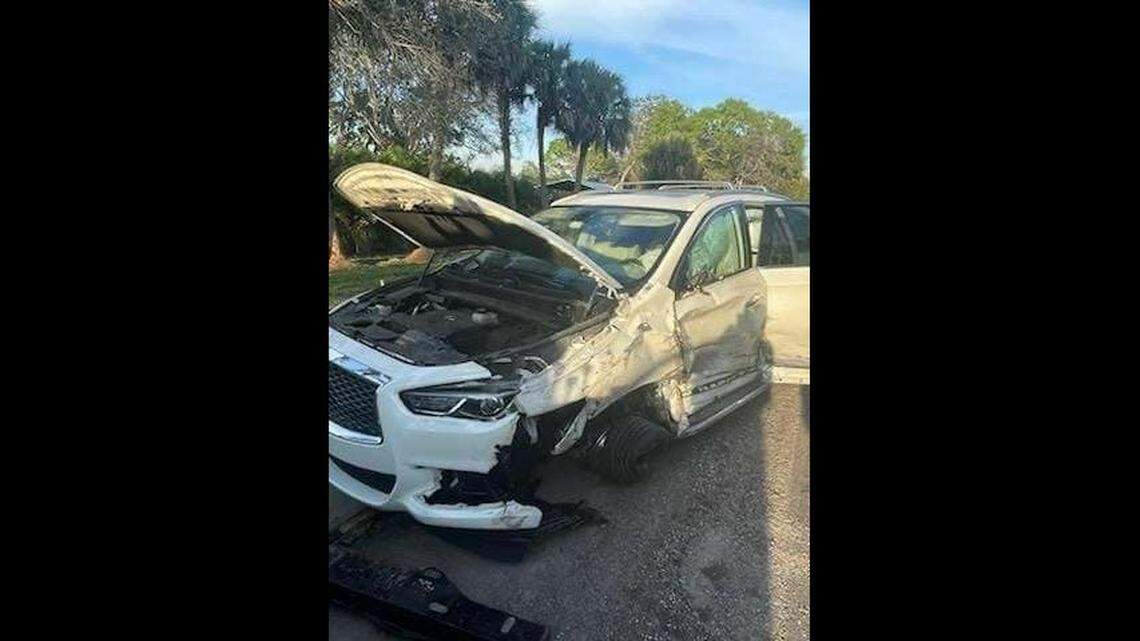 A New York man was driving this vehicle when it collided with an ambulance and a school bus near Stuart, Florida, officials say.