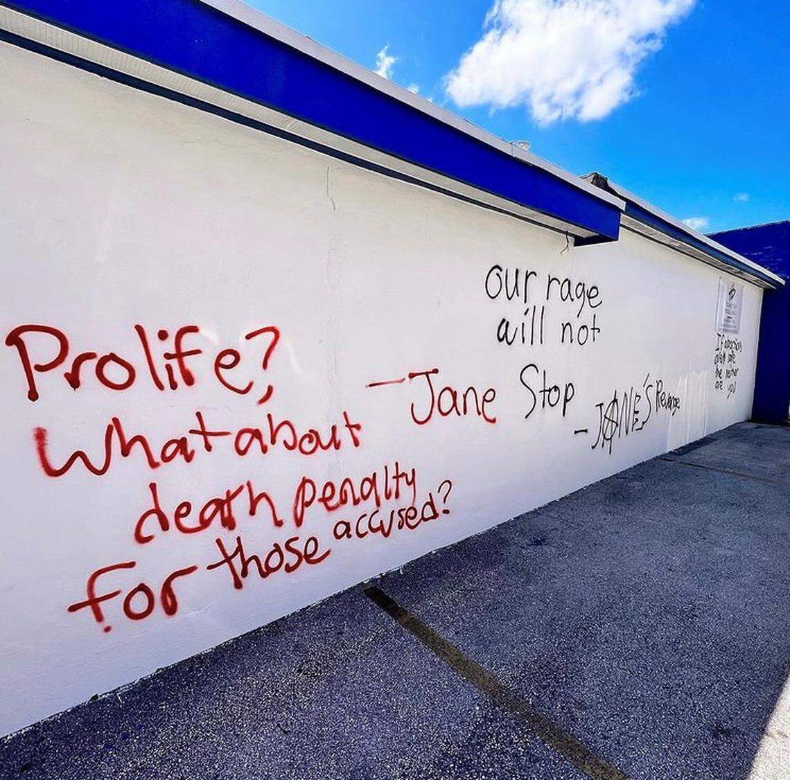 Act of vandalism in Pregnancy Help Medical Clinic located at 390 W 49th St, in Hialeah with slogan and anarchist symbols