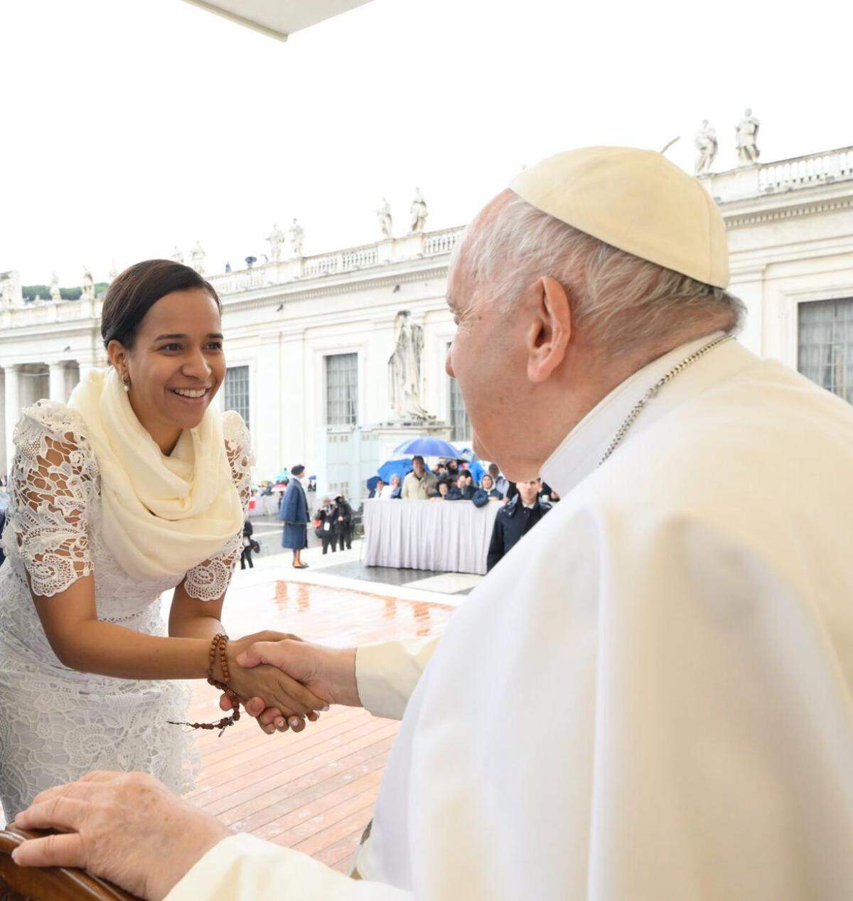 Elaine Urena met Pope Francis when she received the Sposi Noveli blessing during her and her husband’s honeymoon. Urena, a member of Voceros de Cristo, a young adult Catholic group from St. Agatha Parish, believes Francis’ legacy should continue in the Catholic Church. 