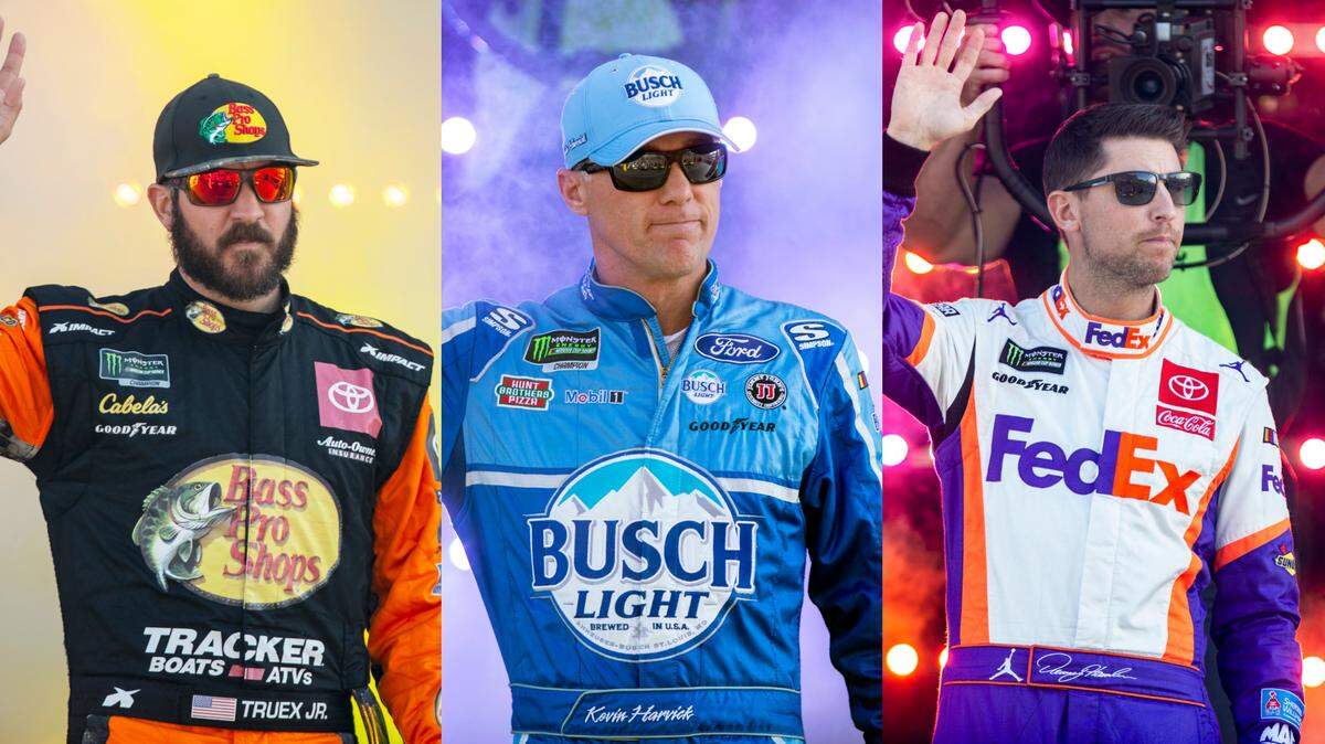 From left: NASCAR Cup Series Championshp 4 contenders Martin Truex Jr, Kevin Harvick and Denny Hamlin are introduced ahead of the Ford EcoBoost 400 at Homestead-Miami Speedway on Sunday, Nov. 17, 2019.