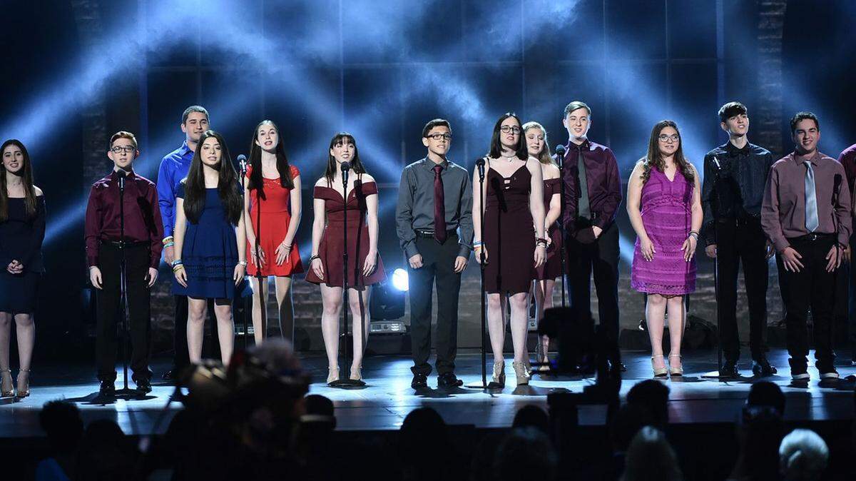 Marjory Stoneman Douglas High School drama students perform "Seasons of Love" on stage at the Tony Awards.