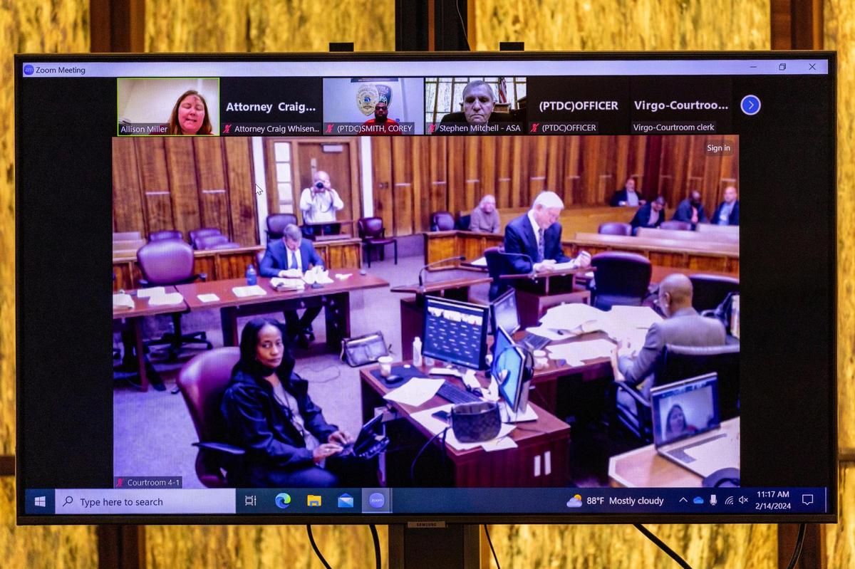 Judge Andrea Wolfson’s courtroom, during a pre-sentencing trial hearing for Corey Smith at the Miami-Dade County Criminal Courthouse in Miami on Feb. 14, 2024.