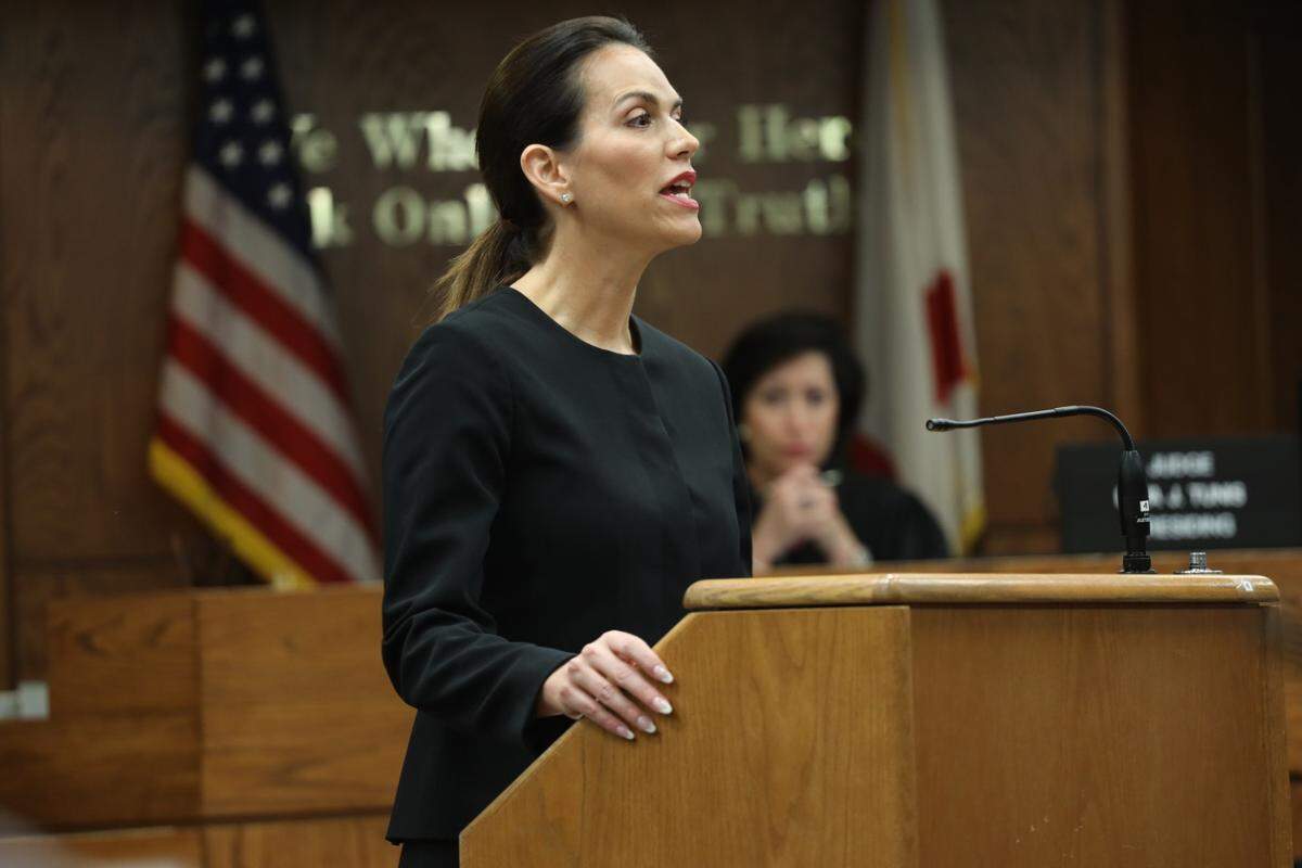 Prosecutor Lara Penn delivers her opening statement in the trial of Allen Bregman, 77, on April 3, 2019. He is charged with the 1977 murder of Coral Gables nurse Debra Clark.