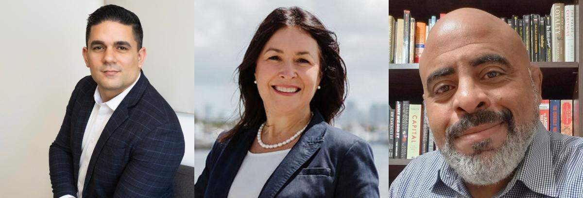 City of Miami District 3 candidates Rolando Escalona, Denise Galvez Turros and Robert Franklin (Rob) Piper III.