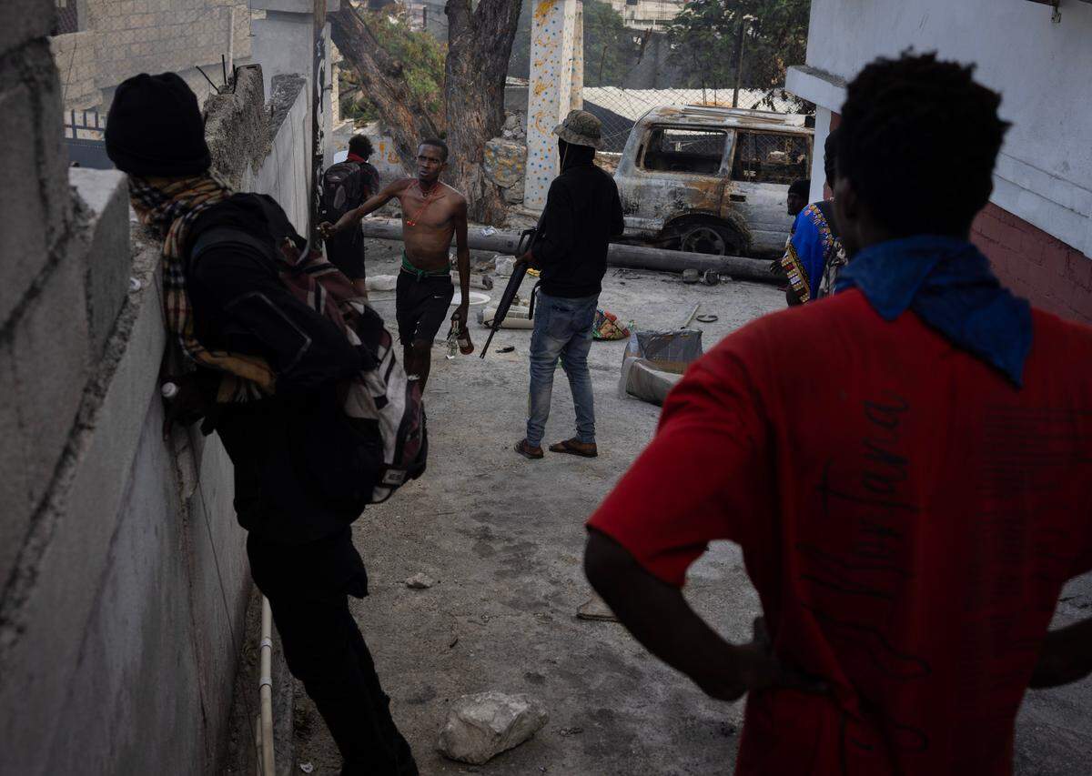 Gang members man a checkpoint in the Delmas 28 neighborhood of Port-au-Prince.
