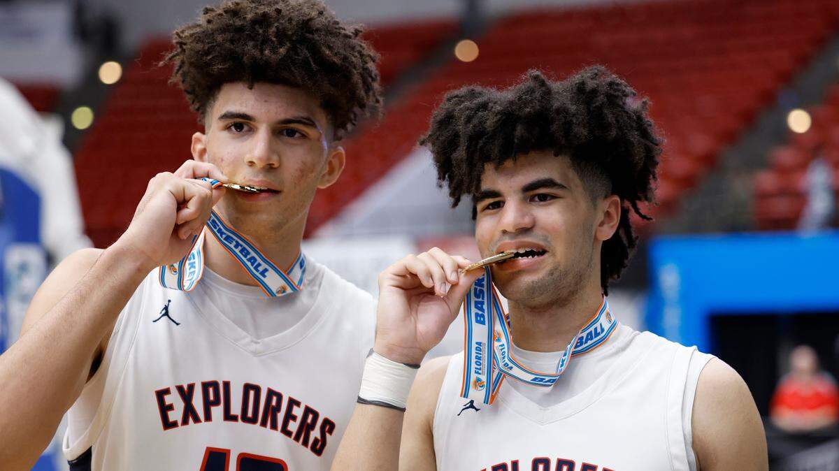 Columbus High School’s Cameron Boozer (12) and brother Cayden Boozer (2) have narrowed their list, University of Miami and Duke are finalists. A decision is expected in the coming days.